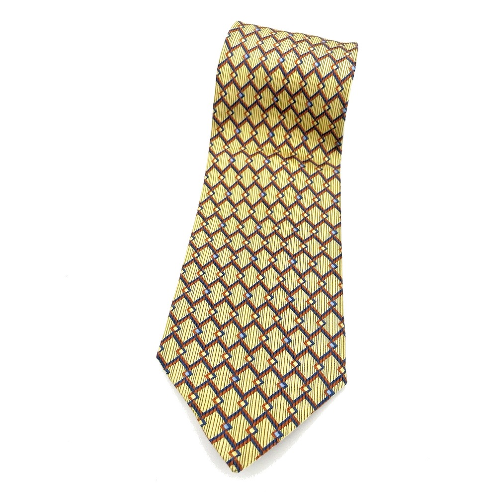Jo S Banks Mens Tie Gold Red Geometric Textured With Heavy Fabric 61L 4"W B50-03